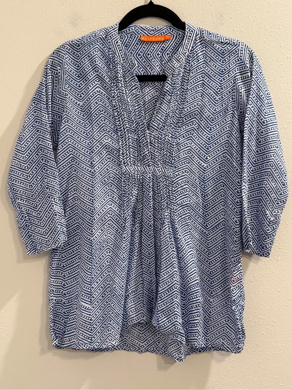 Oliphant Tuckernuck Size XS Geometric 3/4 Sleeve Tunic Blouse Cotton Boho